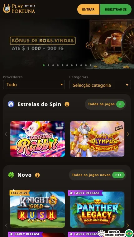 Versão mobile do PlayFortuna