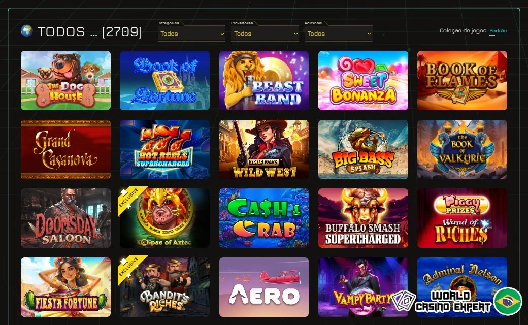 Categorias de jogos, caça-níqueis e fornecedores no cassino online Winity